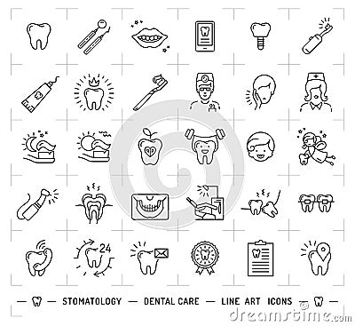 Stomatology icon Dental care logo. Dentistry thin line art icons Vector Illustration