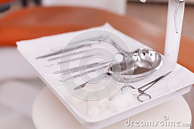 Stomatology orthodontic hospital office room equipped with surgery tooth intruments Stock Photo