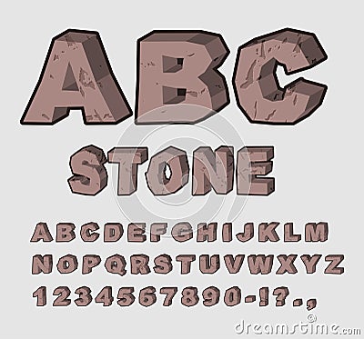 Stone ABC. Rock font. Set of letters from brown calculus Vector Illustration