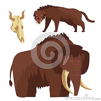 Stone age animals. Mammoth and saber-toothed tiger vector illustration Vector Illustration