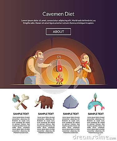 Stone Age Family. Vector cartoon cavemen template illustration Vector Illustration