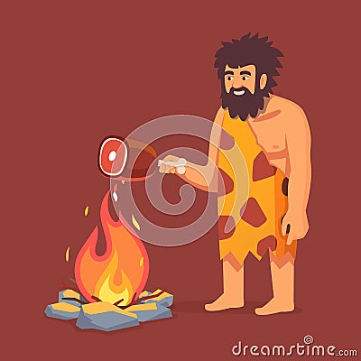 Stone age primitive man in animal hide pelt Vector Illustration