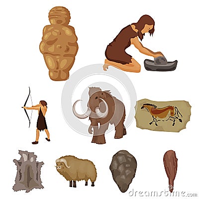 Stone age related icon set Vector Illustration