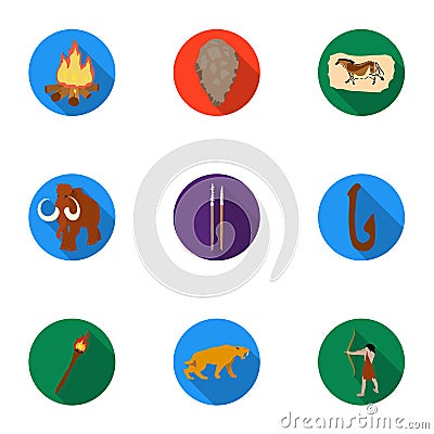 Stone age set icons in flat style. Big collection of stone age vector symbol Vector Illustration