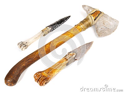 Stone Age Tools on white Background Stock Photo