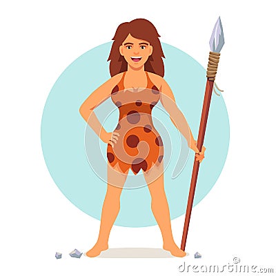 Stone age woman in animal hide pelt Vector Illustration