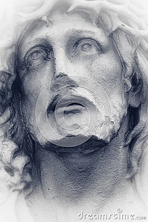 Stone antique beautiful statue of suffering of Jesus Christ cro Stock Photo