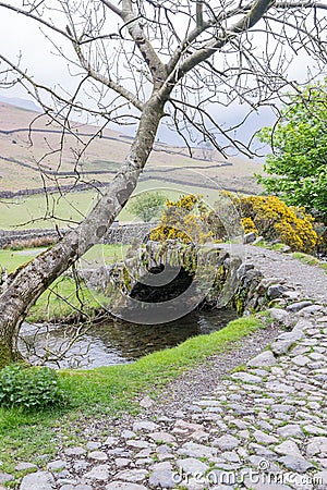 Stone arch bridge across a small stream in Lake District National Park Stock Photo