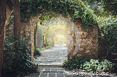 Stone arch entrance wall Stock Photo