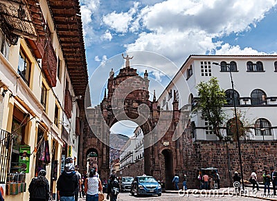 Stone arch Santa Clara at Cuzco city Peru.Arco de Santa Clara Editorial Stock Photo