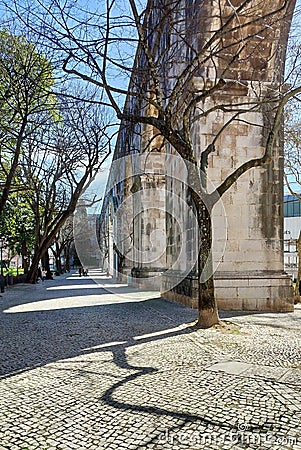 Stone arches of Amoreiras section of the Aguas Livres Aqueduct, Lisbon, Portugal Stock Photo