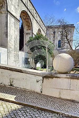 Stone arches of Amoreiras section of the Aguas Livres Aqueduct, Lisbon, Portugal Stock Photo