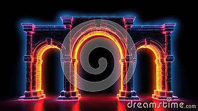 Stone Arches with Flames. Embracing the Essence of Ancient Classic Architecture Stock Photo