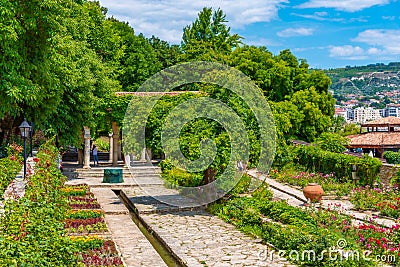 Stone arches of a garden pavilion in Royal Palace in Balchik, Bulgaria Stock Photo