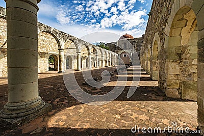 Stone archways at the convent of Cuilapam de Guerrero in Mexico Stock Photo