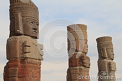 Stone atlantes statues on top of pyramid in Tula Hidalgo Mexico VIII Editorial Stock Photo