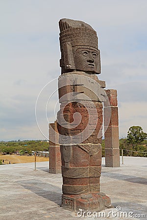 Stone atlantes statues on top of pyramid in Tula Hidalgo Mexico X Editorial Stock Photo