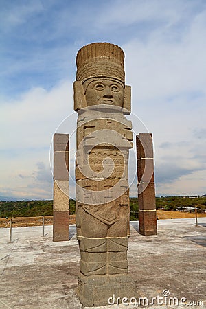 Stone atlantes statues on top of pyramid in Tula Hidalgo Mexico XI Editorial Stock Photo