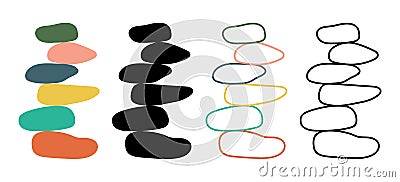 Stone balance. Icon zen. Outline logos of pebble, rocks and stones. Spa, massage logo. Black and color icons. Harmony relax Vector Illustration