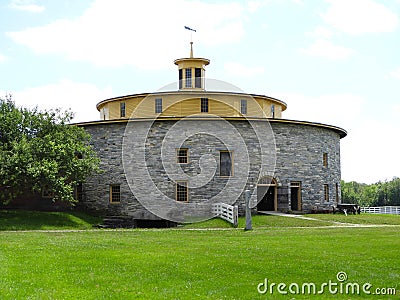 Iconic Round Stone Barn at Hancock Shaker Village Stock Photo