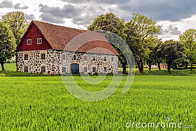 Stone barn in Sweden Stock Photo