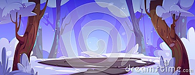 Stone battleground arena in winter snowy forest. Vector Illustration