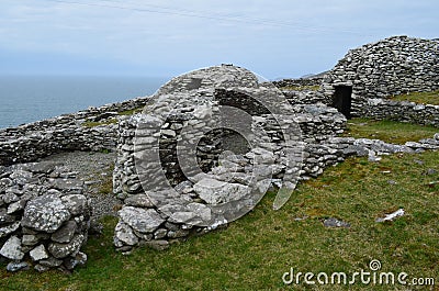 Stone Beehive Huts in a Village in Ireland Stock Photo