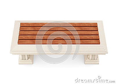 Stone bench with wooden seat isolated. 3d rendering Stock Photo