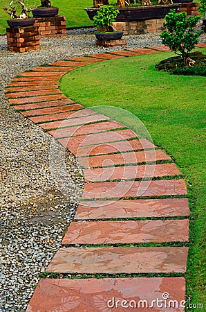 The Stone block walk path in the park Stock Photo