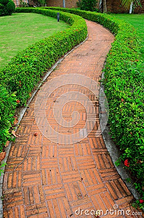 The Stone block walk path in the park Stock Photo