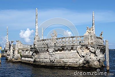 Stone breakwater barge at the Vizcaya Museum Stock Photo
