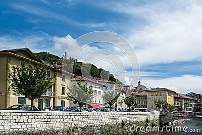 Stone bridge in the Borgo Valsugana , a village in the Italian Alps Stock Photo