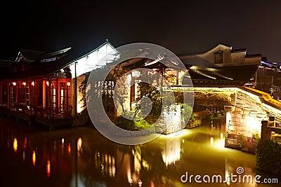 Stone bridge at night Stock Photo