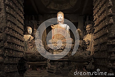 Stone Buddha and relics from Zhongshan Grottoes Xian, China Editorial Stock Photo