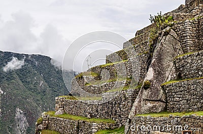 Stone built terracing and buildings at Machu Picchu. Cusco, Peru Stock Photo