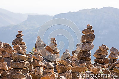 Stone cairn near Es Colomer, Cap Formentor Stock Photo