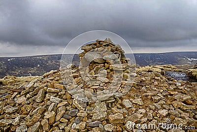 Stone cairn in the Peak District Stock Photo