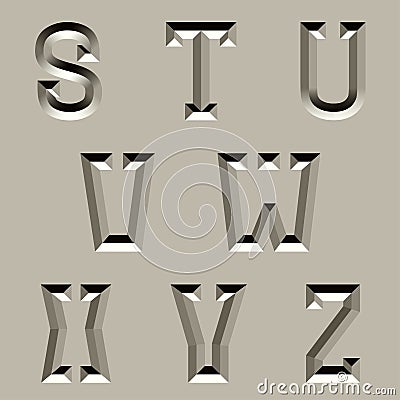 Stone carved alphabet font - part 3 Vector Illustration