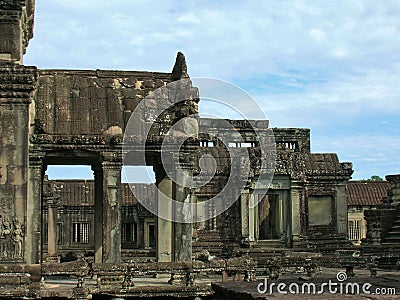 Stone carved entrance to Temple at Angkor Cambodia Stock Photo