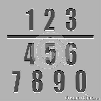 Stone carved numbers font Vector Illustration