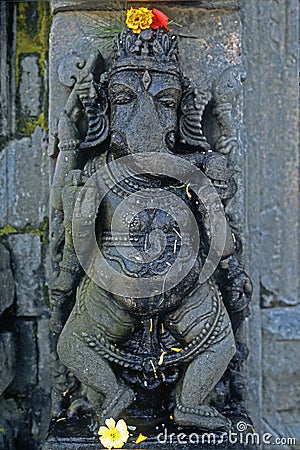 Stone carved Standing Ganesh Idol on a wall,Baijnath Temple Complex, Kangra, Editorial Stock Photo