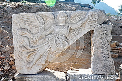 Stone carving of goddess at Ephesus, Turkey Editorial Stock Photo