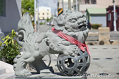 Lion Stone carving at a Chinese Temple Stock Photo