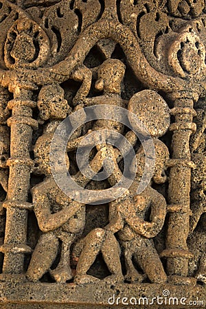 Stone carving at Sun Temple, Modhera Stock Photo