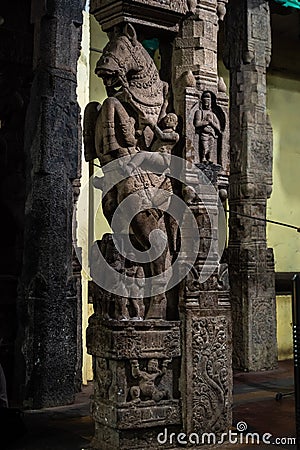 Stone carvings inside an ancient temple Editorial Stock Photo