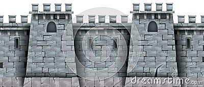 Stone castle wall background, vector seamless brick medieval tower texture, rock city fortification building. Vector Illustration