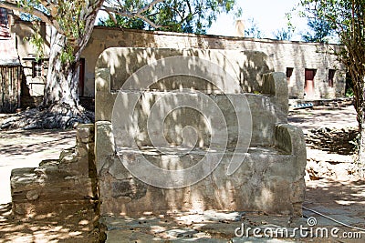 Stone and cement double tier bench for rest on a Karoo farm in South Africa Stock Photo