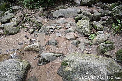 Stone in chan ta then waterfall Stock Photo