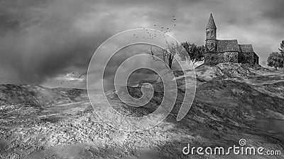 Stone church on the hill Stock Photo