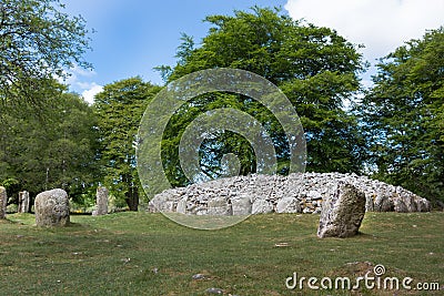 Stone circle and grave site at Clava Cairns. Stock Photo